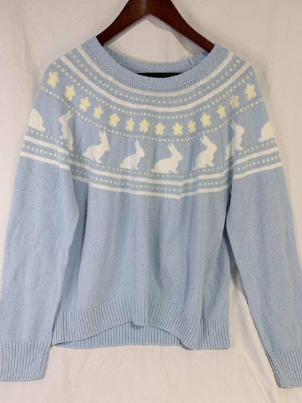 Vince Camuto NWT Light Blue Easter Bunny Fair Isle Cotton Sweater Size M